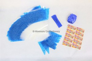 100 x Blue Decorated Cone Bags With Ribbon Ties & Stickers